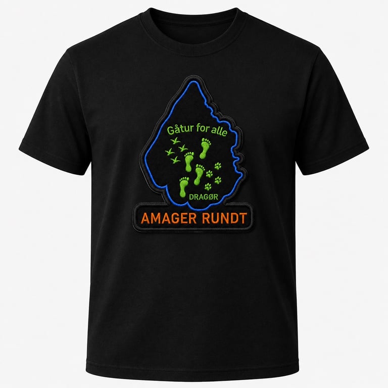 T-shirt unisex sort Amager rundt/Gåtur for alle Dragør