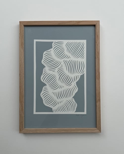 A4, papercut, dueblå, indrammet 