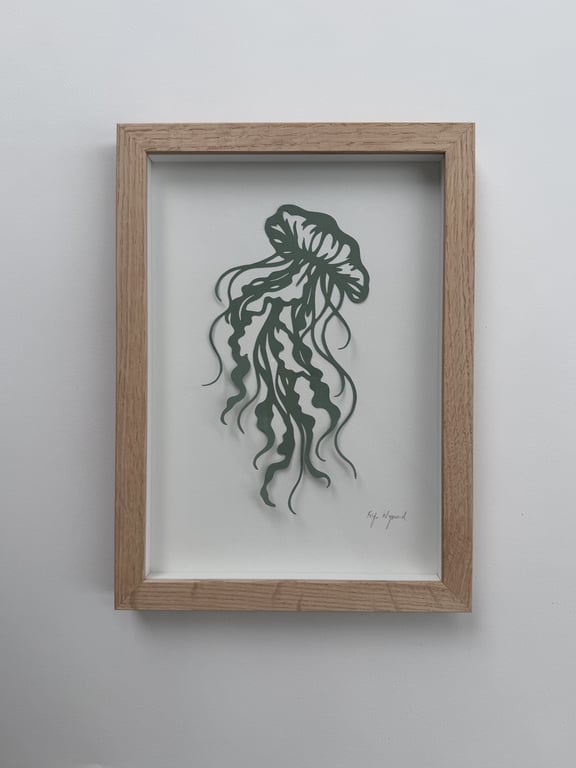 A4, 3D papercut, salviegrøn, indrammet 