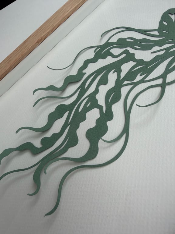 A4, 3D papercut, salviegrøn, indrammet  billede 4