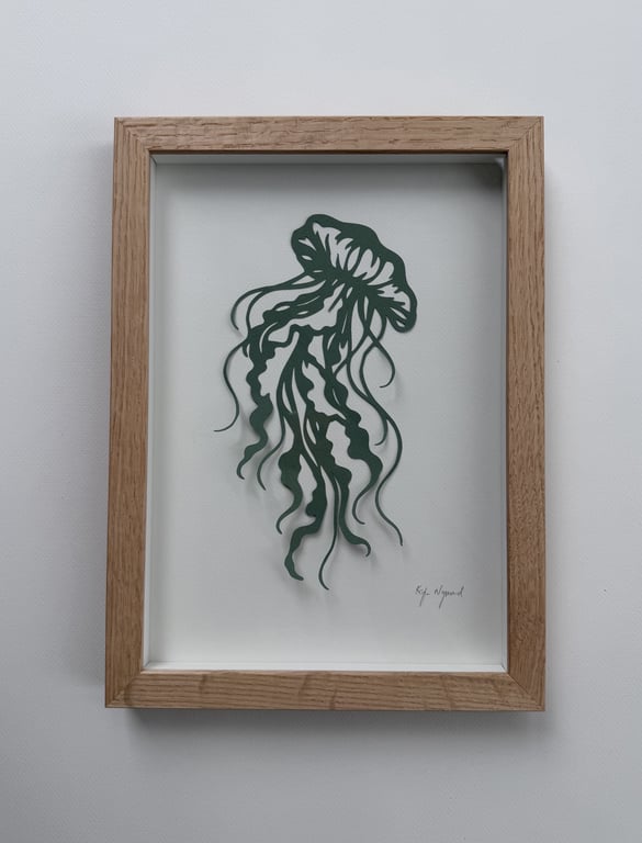 A4, 3D papercut, salviegrøn, indrammet  billede 5
