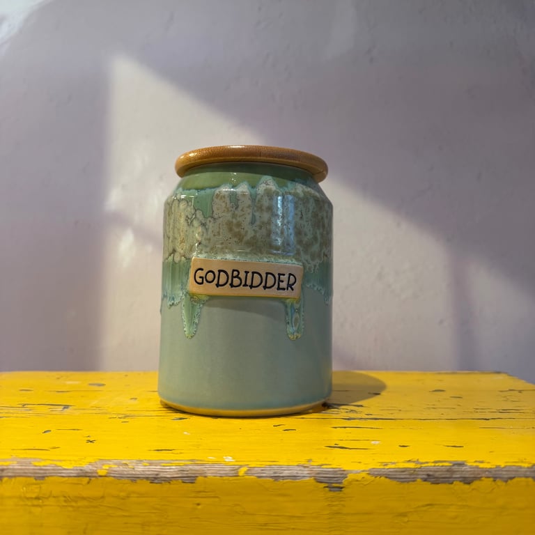 Godbidder krukke blå/grøn