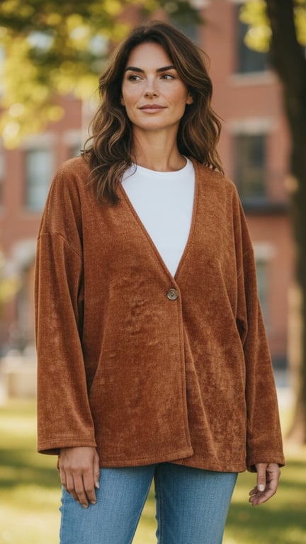 Sine soft basic cardigan, Dark Terrarotta. Onesize str. 36-46.