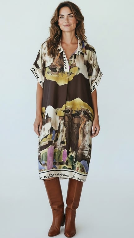 Sue viscose dress. Chokolate/blue. Onesize 38-48.