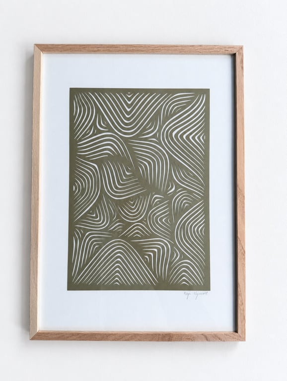 A3, papercut, oliven, indrammet 