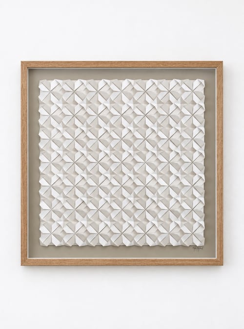 60x60cm, foldet værk, indrammet 