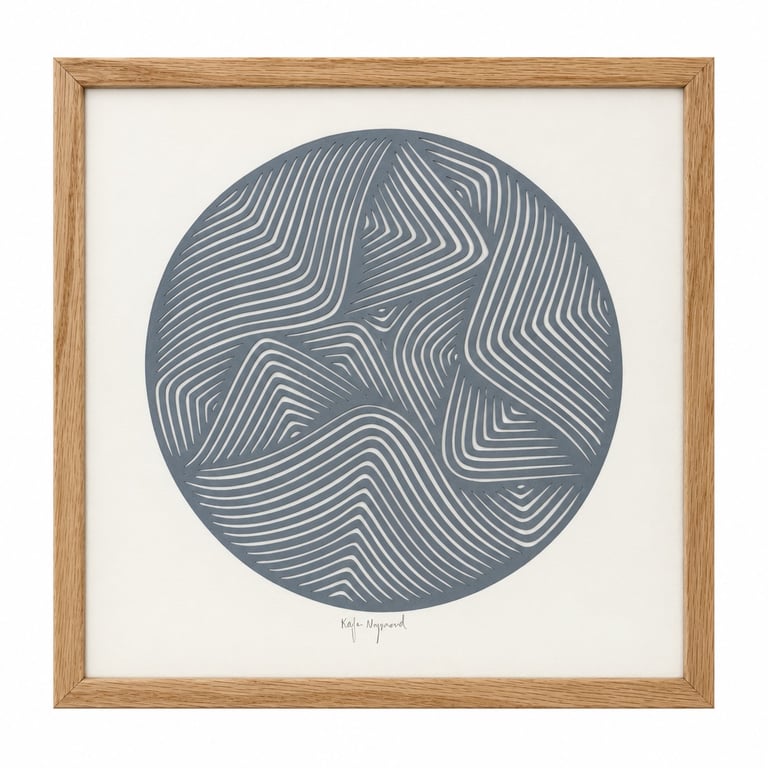 30x30cm, papercut, dueblå, indrammet 