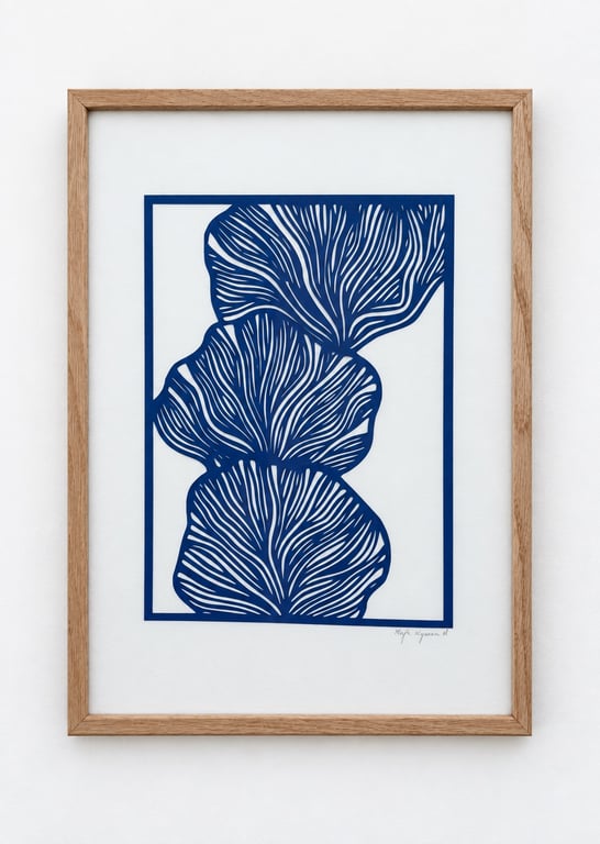 A3, papercut, kongeblå, indrammet 