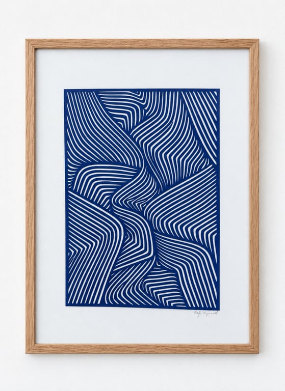 A3, papercut, kongeblå, indrammet 