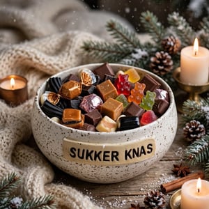 Keramik Skål med tekst - Sukker knas – produktbillede