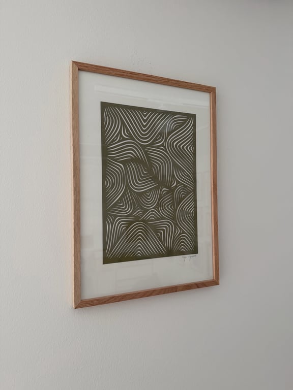A3, papercut, oliven, indrammet  billede 2