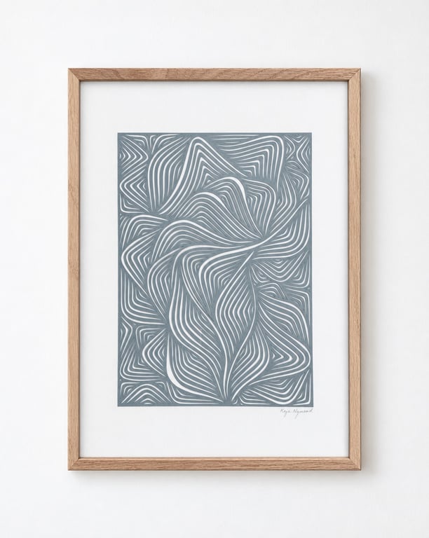 A3, papercut, dueblå, indrammet  billede 4