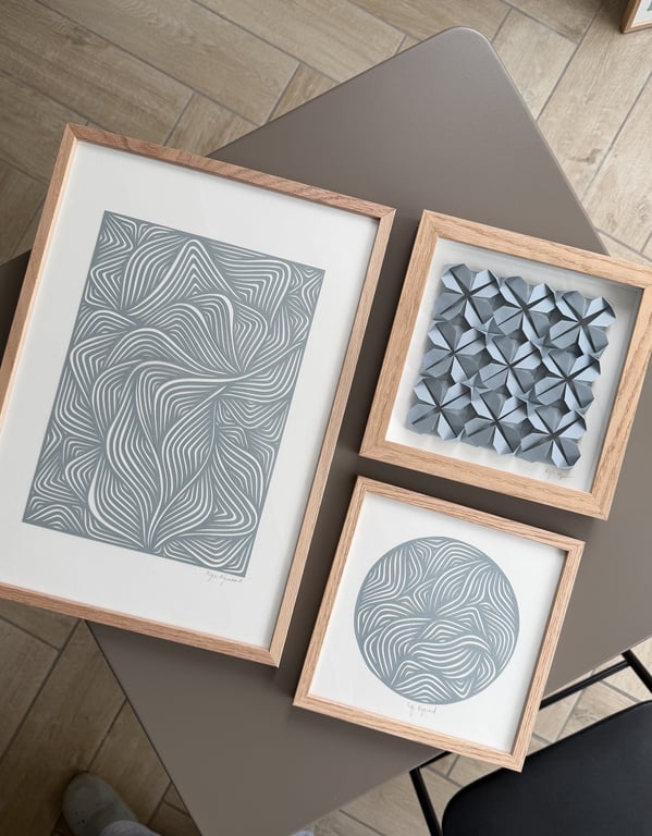 A3, papercut, dueblå, indrammet  billede 5