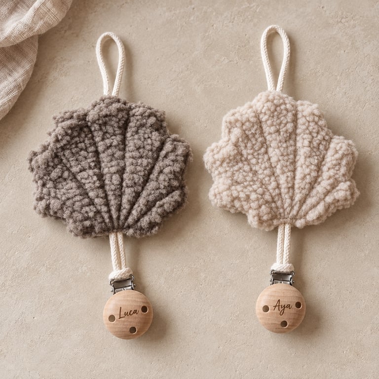   Musling suttesnor med graveret clips – Khaki &amp; Beige