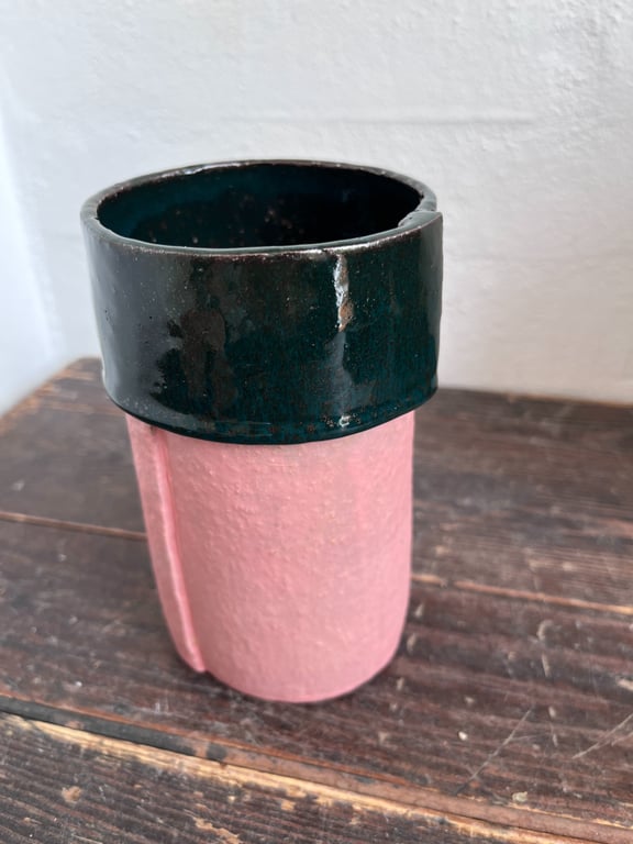 Vase med overlap, lyserød/grøn , lille