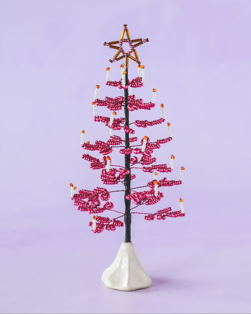 Perlejuletræ - Pink metallic med lys (1)