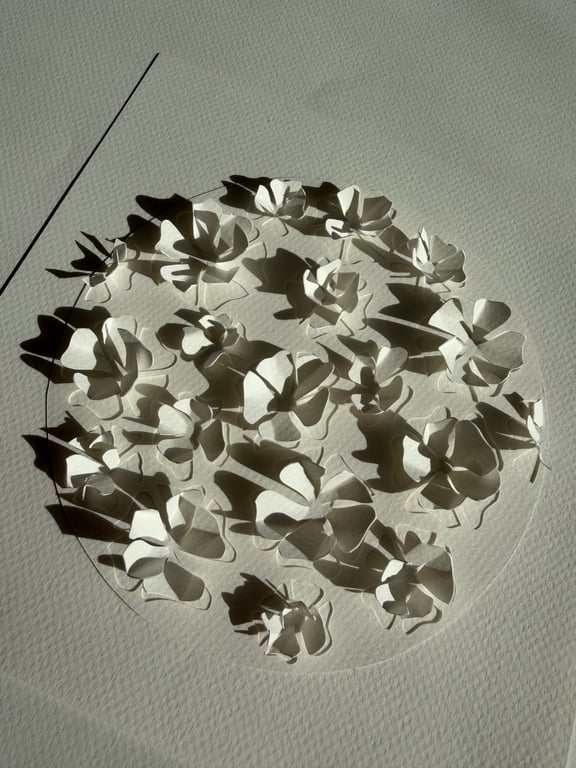 20x20cm, 3D papercut, hvid, indrammet 