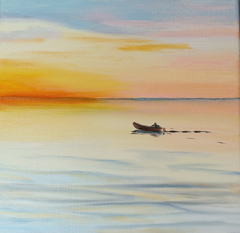 Båd i aftensol 20*20