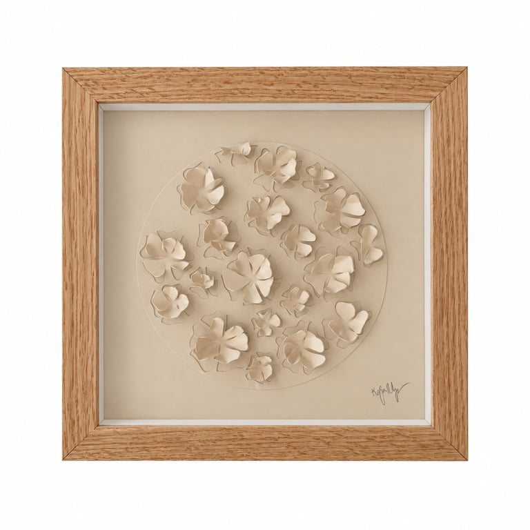 20x20cm, 3D papercut, lys beige, indrammet  billede 2