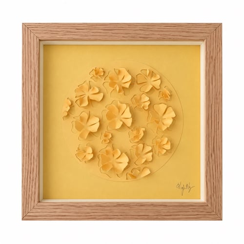 20x20cm, papercut, pastelgul, indrammet 