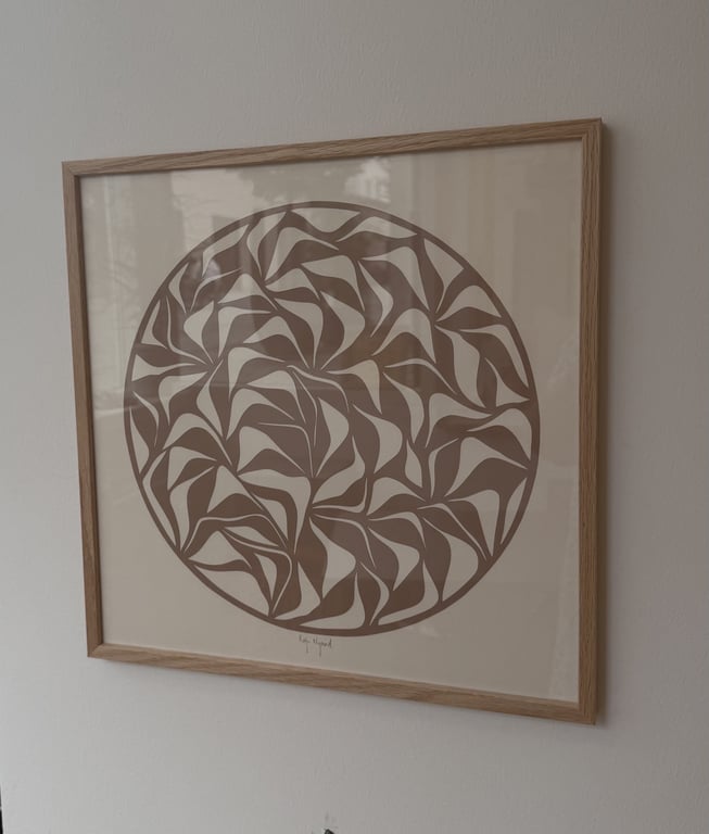 40x40cm, papercut, nougat-beige, indrammet  billede 2