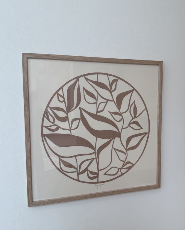 40x40cm, papercut, nougat-beige, indrammet  billede 3