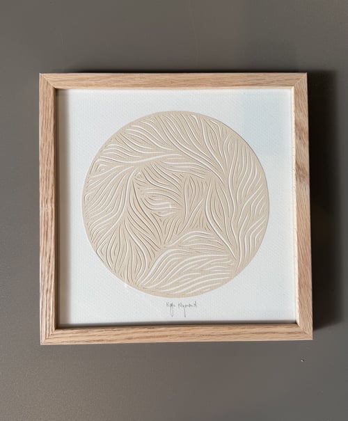 20x20cm, papercut, beige, indrammet 