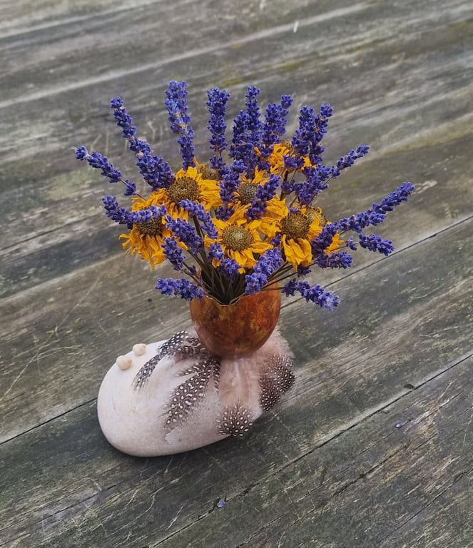 Gåseægs vase incl lille buket. billede 4