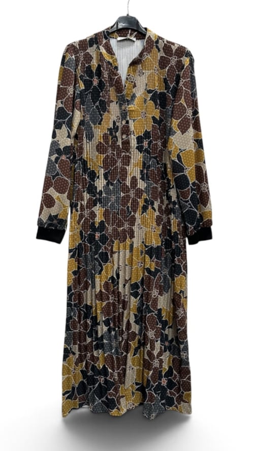 Liva long plisse dress, Chokolate flowers. Onesize str 36-46. (2)