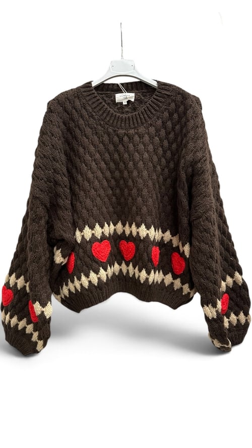 Felicia knit blouse. Chokolate w red. Onesize 36-46. (3)