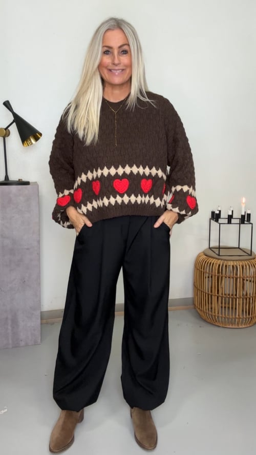 Felicia knit blouse. Chokolate w red. Onesize 36-46. (2)