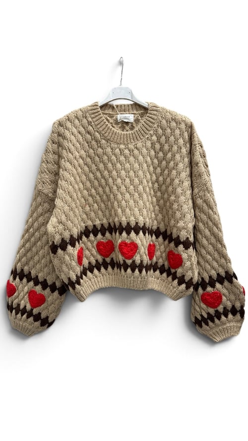 Felicia knit blouse. Latte w red. Onesize 36-46. (3)