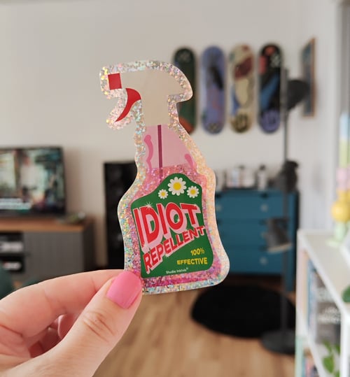 "Idiot Repellent" Spray, Glitter Sticker (1)