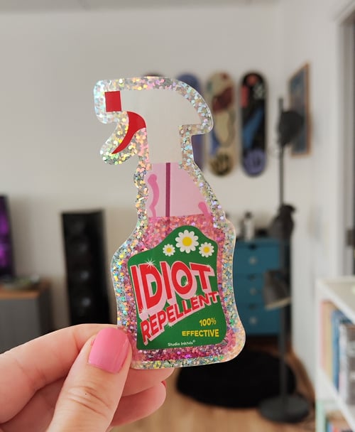"Idiot Repellent" Spray, Glitter Sticker (2)