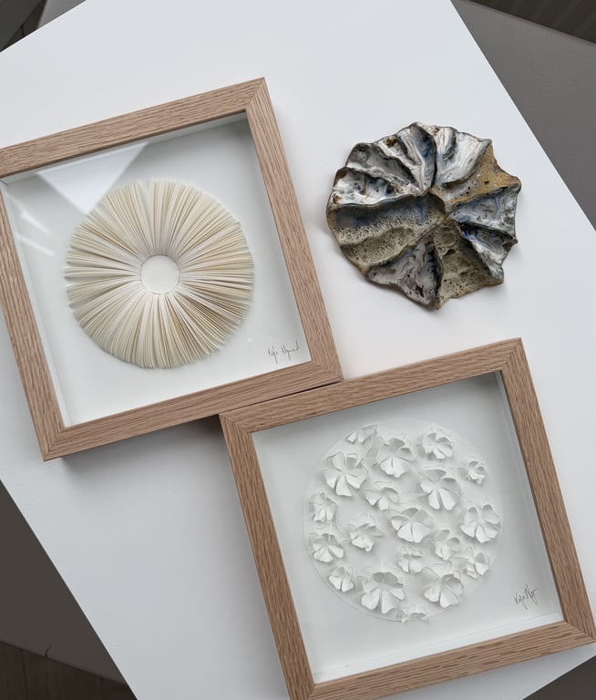 20x20cm, 3D papercut, hvid, indrammet  billede 2