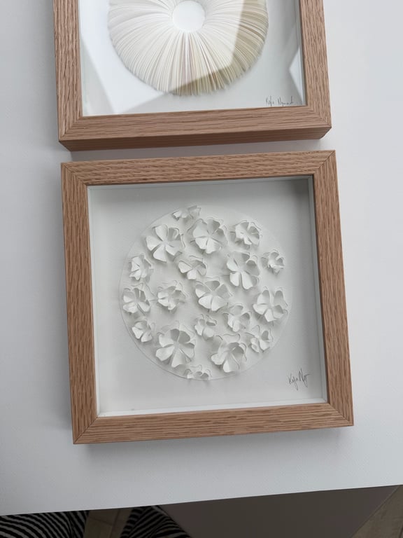 20x20cm, 3D papercut, hvid, indrammet  billede 3