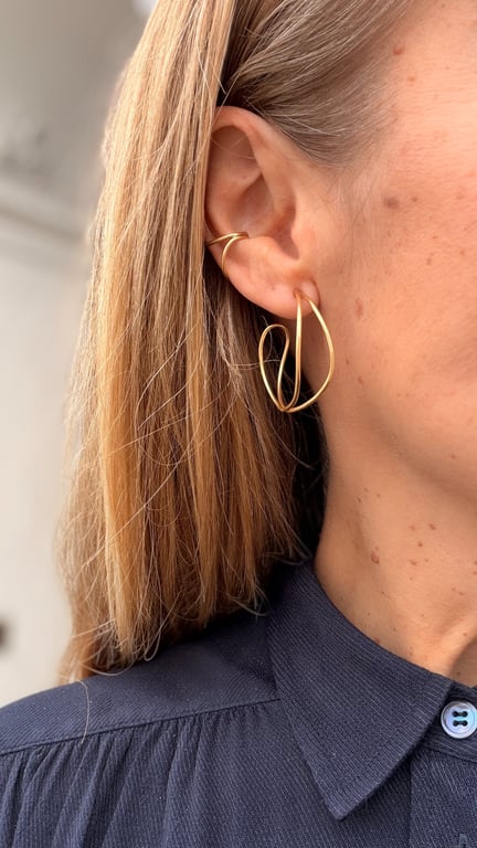 Ocean Waves Hoops i sølv med 18 kt forgyldning billede 2