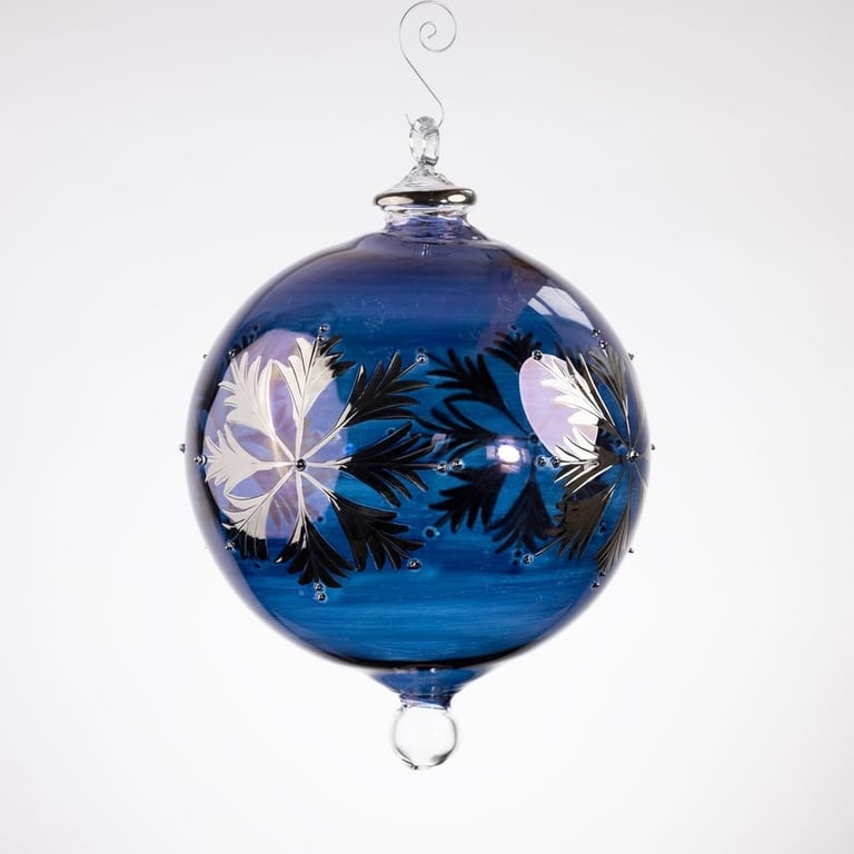 Julekugle 1007 – Royal Blue med hvidguld – 20 cm