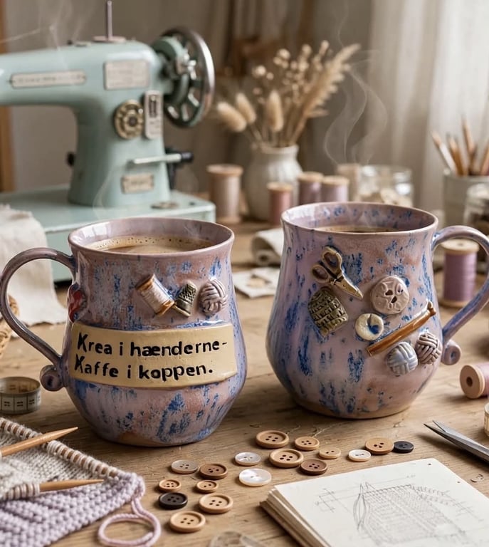 Keramik krus med tekst  - Krea i hænderne og kaffe i koppen