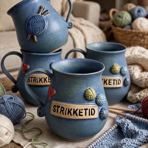 Keramik krus med tekst - Strikke tid – produktbillede