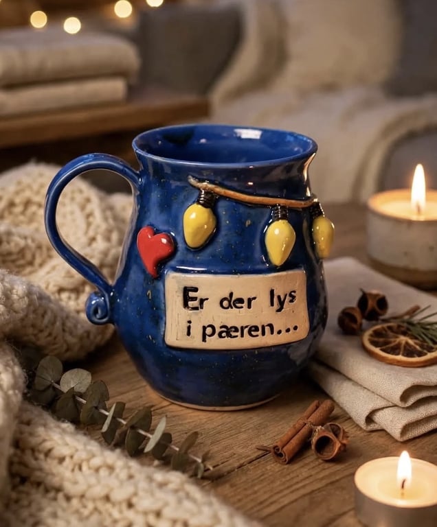 Keramik krus med tekst  - Er der lys i pæren.