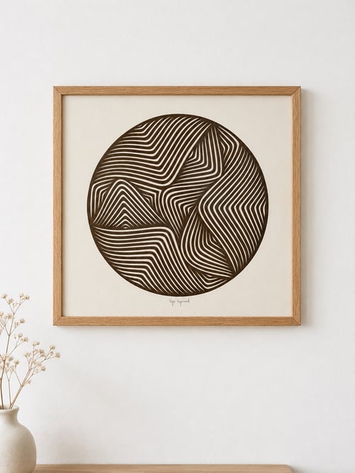 30x30cm, papercut, mørkebrun, indrammet 