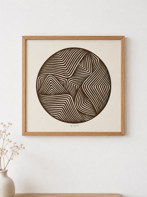 30x30cm, papercut, mørkebrun, indrammet 