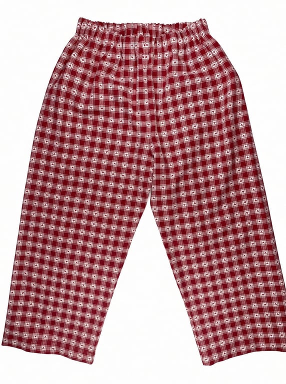 Røde og hvide ternede pyjamasbukser med elastisk talje.