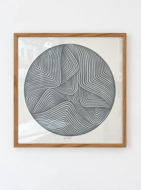 40x40cm, papercut, dueblå, indrammet 