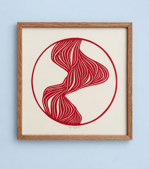 30x30cm, papercut, valmuerød, indrammet 