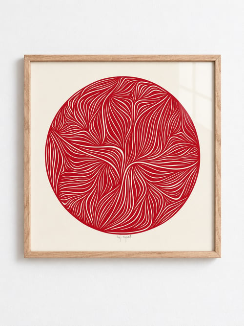 40x40cm, papaercut, valmuerød, indrammet 