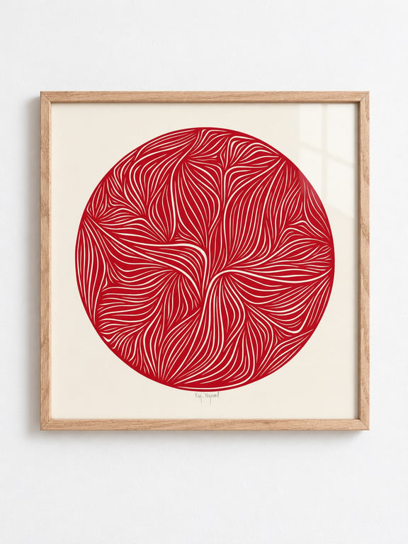 40x40cm, papaercut, valmuerød, indrammet 