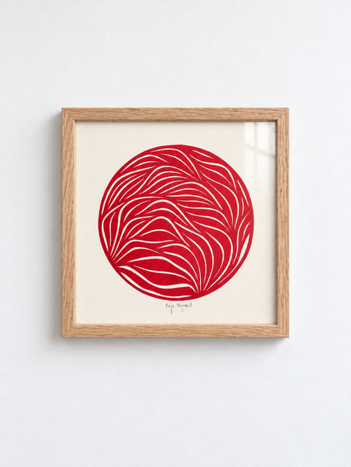 20x20cm, papercut, valmuerød, indrammet 