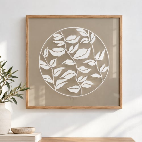 60x60cm, papercut, beigegrå, indrammet  (2)